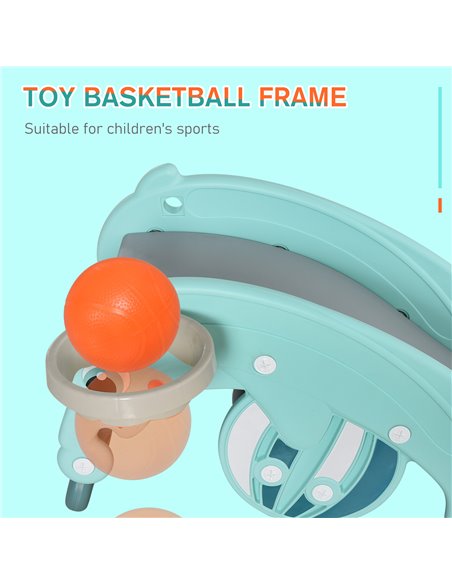 HOMCOM 3-in-1 Baby Rocking Horse Portable Slide Basketball Hoop Equipment Indoor Outdoor Playground Toy, Age 3-5, Green - pic 5855 | FastDaddyshop