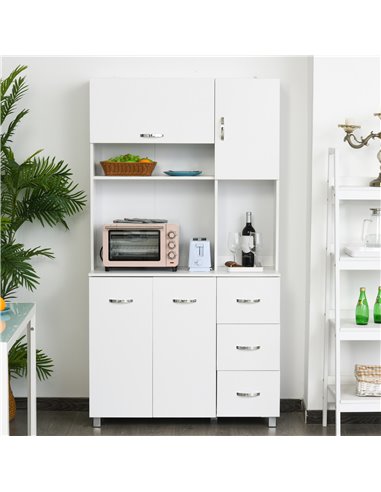 HOMCOM Freestanding Kitchen Storage Unit w/ Cupboard Cabinets Open Compartments Drawers Metal Handles Side Shelf Server Organisa