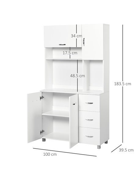 HOMCOM Freestanding Kitchen Storage Unit w/ Cupboard Cabinets Open Compartments Drawers Metal Handles Side Shelf Server Organisa - pic 58554 | FastDaddyshop