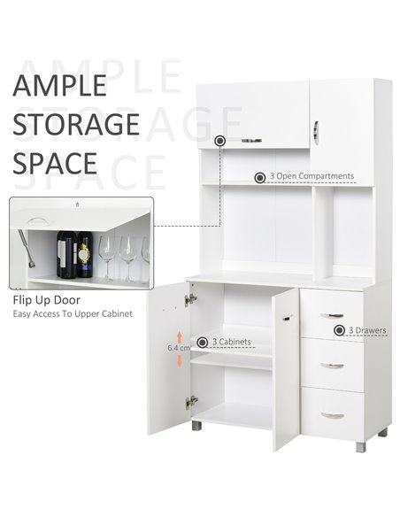 HOMCOM Freestanding Kitchen Storage Unit w/ Cupboard Cabinets Open Compartments Drawers Metal Handles Side Shelf Server Organisa - pic 58555 | FastDaddyshop