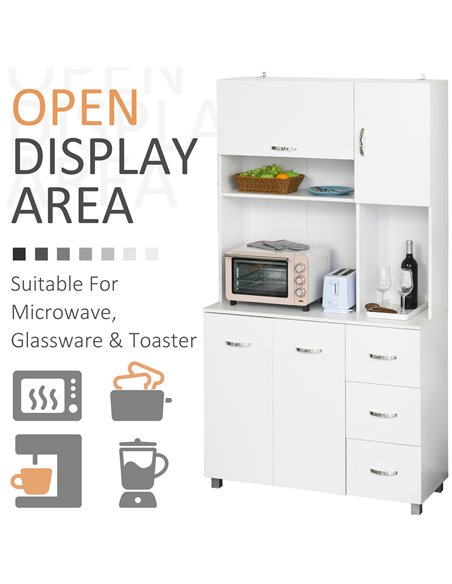 HOMCOM Freestanding Kitchen Storage Unit w/ Cupboard Cabinets Open Compartments Drawers Metal Handles Side Shelf Server Organisa - pic 58556 | FastDaddyshop