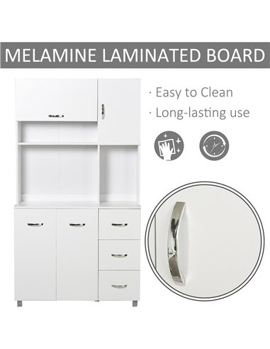 HOMCOM Freestanding Kitchen Storage Unit w/ Cupboard Cabinets Open Compartments Drawers Metal Handles Side Shelf Server Organisa