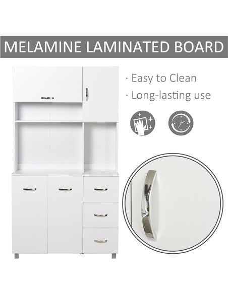 HOMCOM Freestanding Kitchen Storage Unit w/ Cupboard Cabinets Open Compartments Drawers Metal Handles Side Shelf Server Organisa - pic 58557 | FastDaddyshop