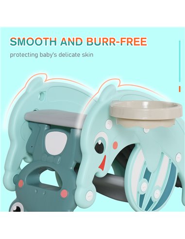 HOMCOM 3-in-1 Baby Rocking Horse Portable Slide Basketball Hoop Equipment Indoor Outdoor Playground Toy, Age 3-5, Green