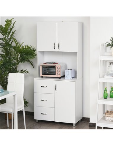 HOMCOM Free standing Kitchen Cabinet Cupboard with 2 cabinet, 3 drawers and 1 Open Space, Adjustable Height Storage Unit, White 