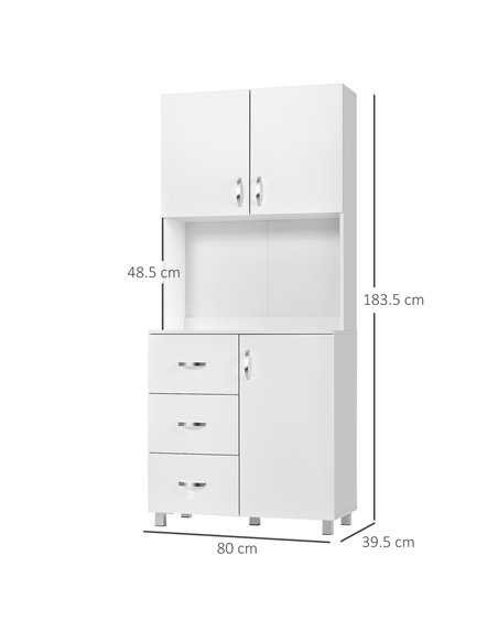 HOMCOM Free standing Kitchen Cabinet Cupboard with 2 cabinet, 3 drawers and 1 Open Space, Adjustable Height Storage Unit, White  - pic 58563 | FastDaddyshop