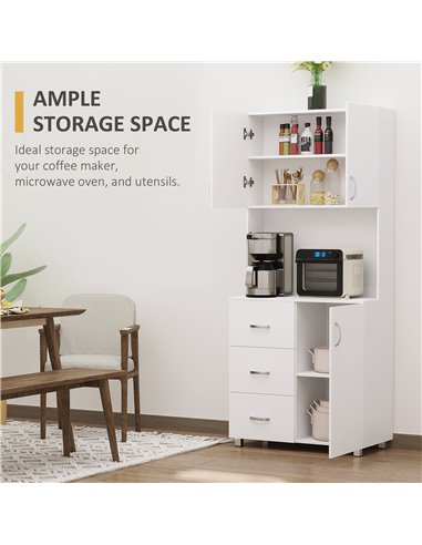 HOMCOM Free standing Kitchen Cabinet Cupboard with 2 cabinet, 3 drawers and 1 Open Space, Adjustable Height Storage Unit, White 