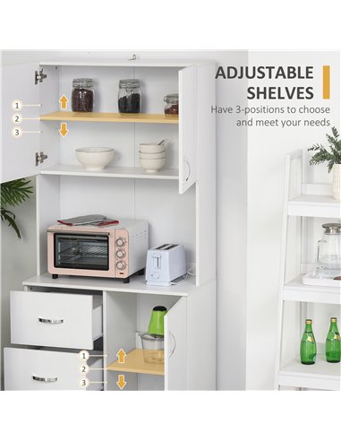 HOMCOM Free standing Kitchen Cabinet Cupboard with 2 cabinet, 3 drawers and 1 Open Space, Adjustable Height Storage Unit, White 