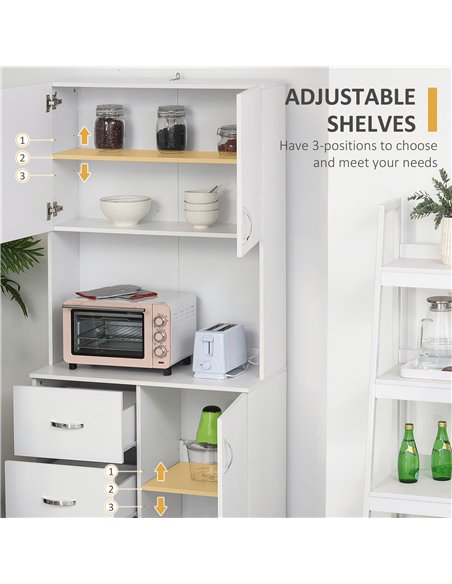 HOMCOM Free standing Kitchen Cabinet Cupboard with 2 cabinet, 3 drawers and 1 Open Space, Adjustable Height Storage Unit, White  - pic 58565 | FastDaddyshop