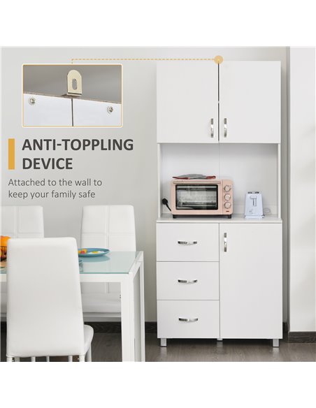 HOMCOM Free standing Kitchen Cabinet Cupboard with 2 cabinet, 3 drawers and 1 Open Space, Adjustable Height Storage Unit, White  - pic 58567 | FastDaddyshop