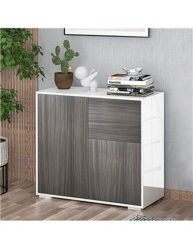 HOMCOM Contemporary Freestanding Kitchen Cabinet, Push-Open, 2 Drawer, 2 Door, Light Grey and White 838-075GY