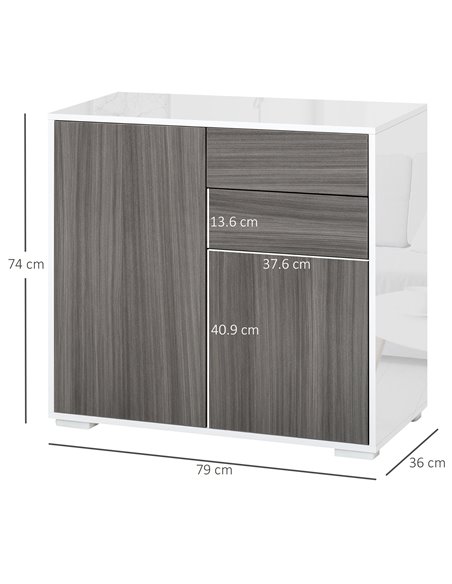 HOMCOM Contemporary Freestanding Kitchen Cabinet, Push-Open, 2 Drawer, 2 Door, Light Grey and White 838-075GY - pic 58572 | FastDaddyshop