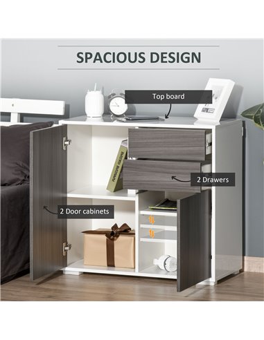 HOMCOM Contemporary Freestanding Kitchen Cabinet, Push-Open, 2 Drawer, 2 Door, Light Grey and White 838-075GY