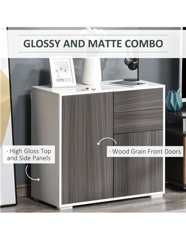 HOMCOM Contemporary Freestanding Kitchen Cabinet, Push-Open, 2 Drawer, 2 Door, Light Grey and White 838-075GY