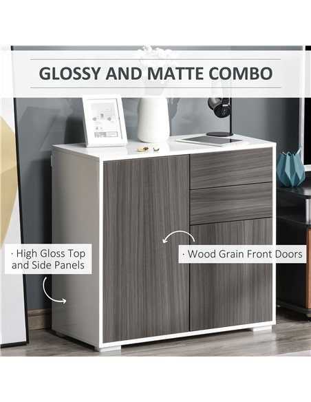 HOMCOM Contemporary Freestanding Kitchen Cabinet, Push-Open, 2 Drawer, 2 Door, Light Grey and White 838-075GY - pic 58574 | FastDaddyshop