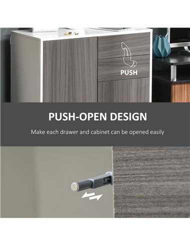HOMCOM Contemporary Freestanding Kitchen Cabinet, Push-Open, 2 Drawer, 2 Door, Light Grey and White 838-075GY
