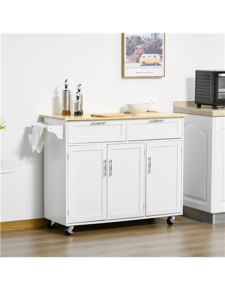 HOMCOM Kitchen Island Utility Cart, with 2 Storage Drawers & Cabinets for Dining Room, White 801-204 - pic 58598 | FastDaddyshop