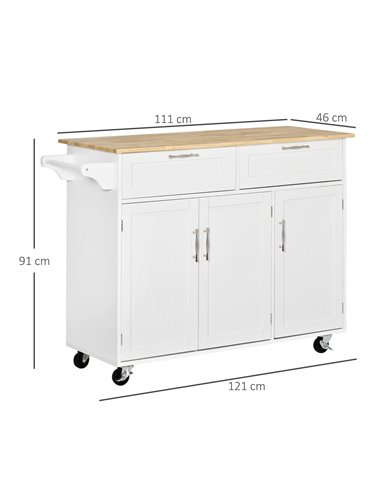 HOMCOM Kitchen Island Utility Cart, with 2 Storage Drawers & Cabinets for Dining Room, White 801-204
