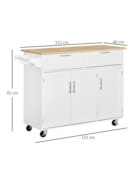 HOMCOM Kitchen Island Utility Cart, with 2 Storage Drawers & Cabinets for Dining Room, White 801-204 - pic 58599 | FastDaddyshop