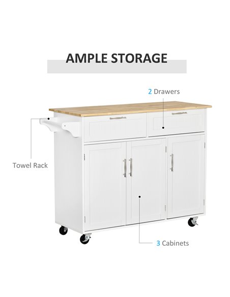 HOMCOM Kitchen Island Utility Cart, with 2 Storage Drawers & Cabinets for Dining Room, White 801-204 - pic 58600 | FastDaddyshop