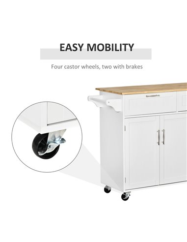 HOMCOM Kitchen Island Utility Cart, with 2 Storage Drawers & Cabinets for Dining Room, White 801-204