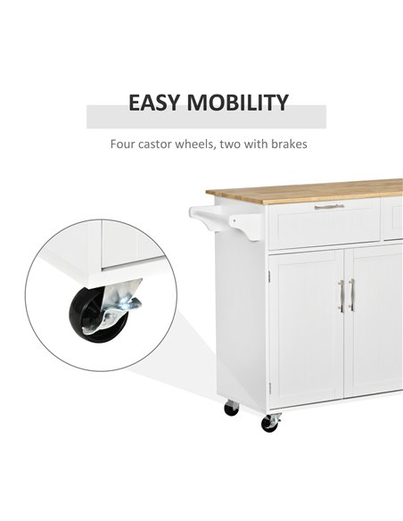 HOMCOM Kitchen Island Utility Cart, with 2 Storage Drawers & Cabinets for Dining Room, White 801-204 - pic 58602 | FastDaddyshop
