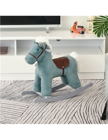HOMCOM Kids Plush Ride-On Rocking Horse Toy Rocker with Plush Toy Realistic Sounds for Child 18-36 Months Blue