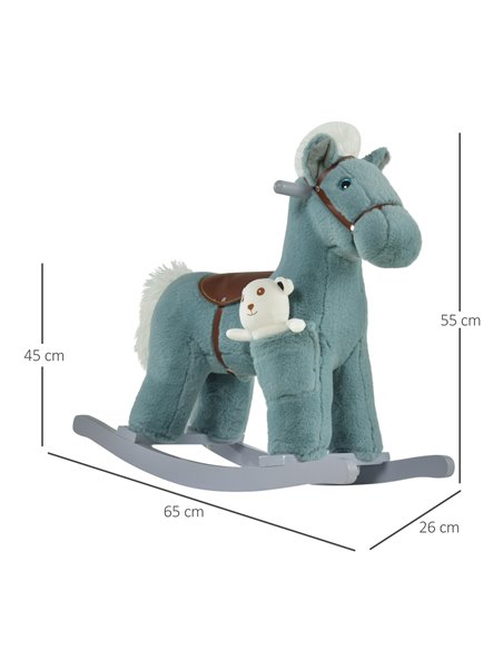 HOMCOM Kids Plush Ride-On Rocking Horse Toy Rocker with Plush Toy Realistic Sounds for Child 18-36 Months Blue - pic 5862 | FastDaddyshop