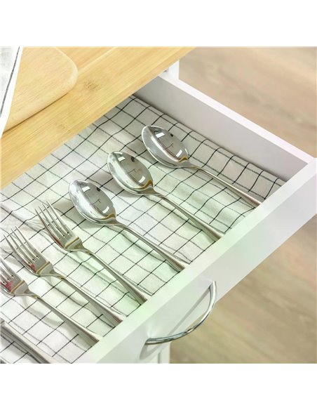 HOMCOM Rolling Kitchen Island Trolley Utility Cart on Wheels with Bamboo Table Top, Storage Cabinet, Drawer and Wire Basket - Wh - pic 58623 | FastDaddyshop