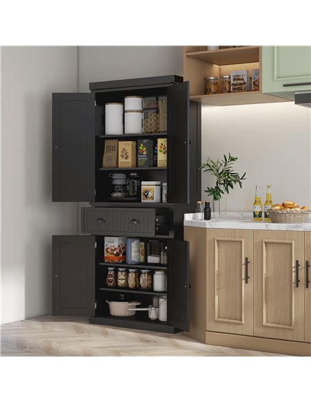 HOMCOM Traditional Kitchen Cupboard Freestanding Storage Cabinet with Drawer, Doors and Adjustable Shelves, Black 835-042V02BK - pic 58634 | FastDaddyshop