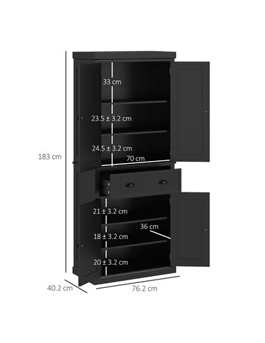 HOMCOM Traditional Kitchen Cupboard Freestanding Storage Cabinet with Drawer, Doors and Adjustable Shelves, Black 835-042V02BK