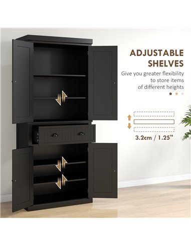 HOMCOM Traditional Kitchen Cupboard Freestanding Storage Cabinet with Drawer, Doors and Adjustable Shelves, Black 835-042V02BK