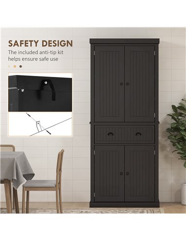 HOMCOM Traditional Kitchen Cupboard Freestanding Storage Cabinet with Drawer, Doors and Adjustable Shelves, Black 835-042V02BK