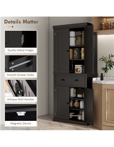 HOMCOM Traditional Kitchen Cupboard Freestanding Storage Cabinet with Drawer, Doors and Adjustable Shelves, Black 835-042V02BK