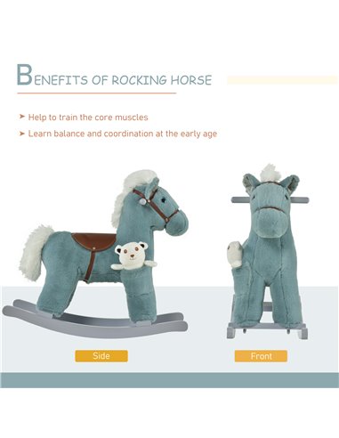 HOMCOM Kids Plush Ride-On Rocking Horse Toy Rocker with Plush Toy Realistic Sounds for Child 18-36 Months Blue