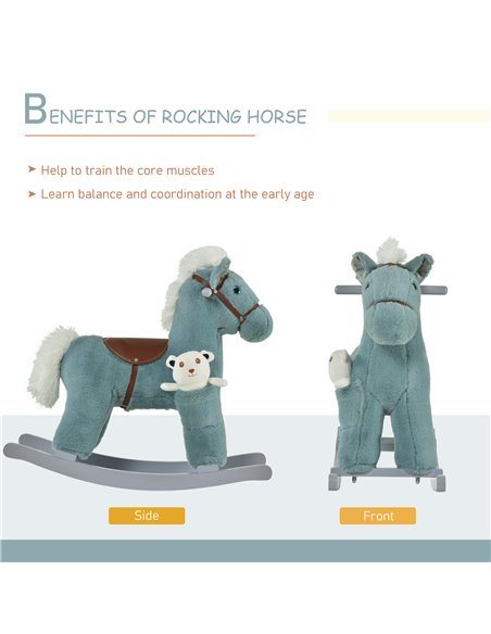 HOMCOM Kids Plush Ride-On Rocking Horse Toy Rocker with Plush Toy Realistic Sounds for Child 18-36 Months Blue - pic 5864 | FastDaddyshop