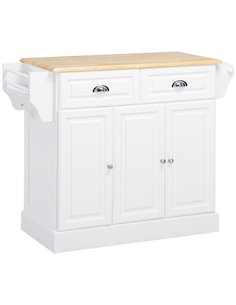 HOMCOM Kitchen Island with Storage, Rolling Kitchen Serving Cart, White 801-300V00WT