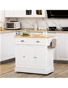 HOMCOM Kitchen Island with Storage, Rolling Kitchen Serving Cart, White 801-300V00WT 2