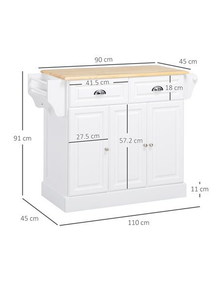 HOMCOM Kitchen Island with Storage Rolling Kitchen Serving Cart with Rubber Wood Top Towel Rack Storage Drawer Cabinet White 801 - pic 58644 | FastDaddyshop