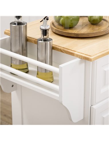 HOMCOM Kitchen Island with Storage Rolling Kitchen Serving Cart with Rubber Wood Top Towel Rack Storage Drawer Cabinet White 801