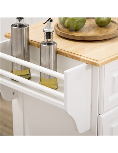HOMCOM Kitchen Island with Storage Rolling Kitchen Serving Cart with Rubber Wood Top Towel Rack Storage Drawer Cabinet White 801 - pic 58649 | FastDaddyshop