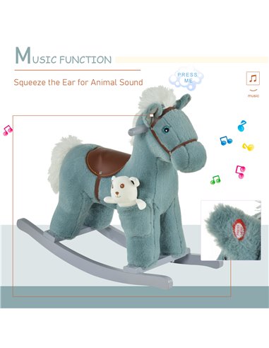 HOMCOM Kids Plush Ride-On Rocking Horse Toy Rocker with Plush Toy Realistic Sounds for Child 18-36 Months Blue