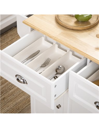 HOMCOM Kitchen Island with Storage Rolling Kitchen Serving Cart with Rubber Wood Top Towel Rack Storage Drawer Cabinet White 801