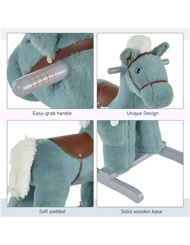 HOMCOM Kids Plush Ride-On Rocking Horse Toy Rocker with Plush Toy Realistic Sounds for Child 18-36 Months Blue