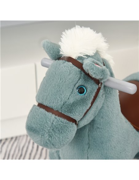 HOMCOM Kids Plush Ride-On Rocking Horse Toy Rocker with Plush Toy Realistic Sounds for Child 18-36 Months Blue - pic 5867 | FastDaddyshop