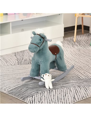 HOMCOM Kids Plush Ride-On Rocking Horse Toy Rocker with Plush Toy Realistic Sounds for Child 18-36 Months Blue