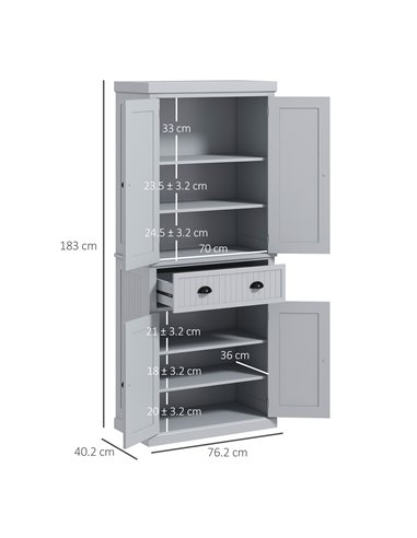 HOMCOM Traditional Kitchen Cupboard Freestanding Storage Cabinet with Drawer, Doors and Adjustable Shelves, Grey 835-042V02GY