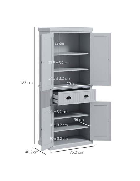 HOMCOM Traditional Kitchen Cupboard Freestanding Storage Cabinet with Drawer, Doors and Adjustable Shelves, Grey 835-042V02GY - pic 58689 | FastDaddyshop