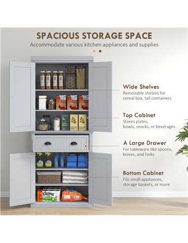HOMCOM Traditional Kitchen Cupboard Freestanding Storage Cabinet with Drawer, Doors and Adjustable Shelves, Grey 835-042V02GY