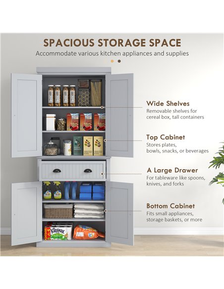 HOMCOM Traditional Kitchen Cupboard Freestanding Storage Cabinet with Drawer, Doors and Adjustable Shelves, Grey 835-042V02GY - pic 58690 | FastDaddyshop